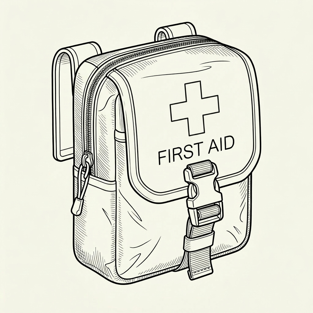 Small backpack first aid kit with Star of Life symbol and buckle